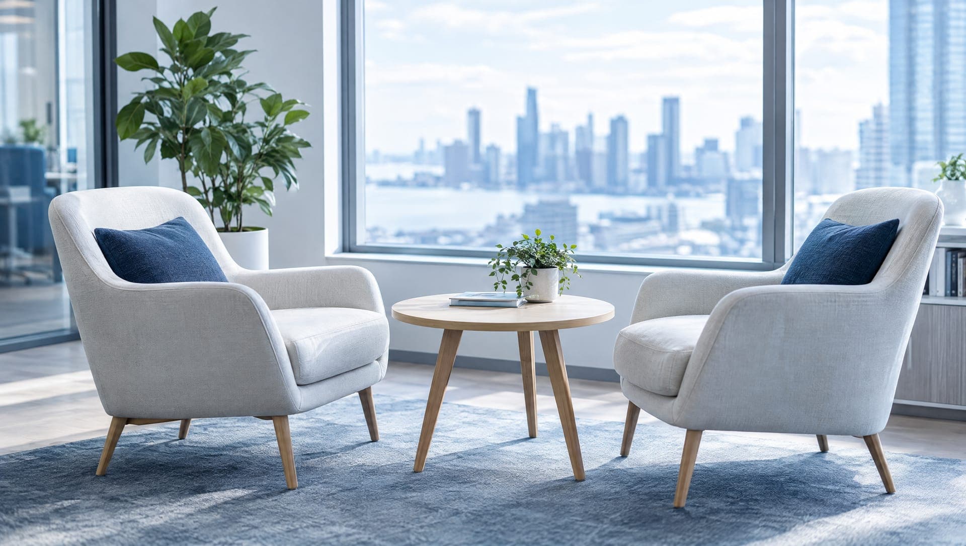 A warm, empty seating nook with two chairs facing each other